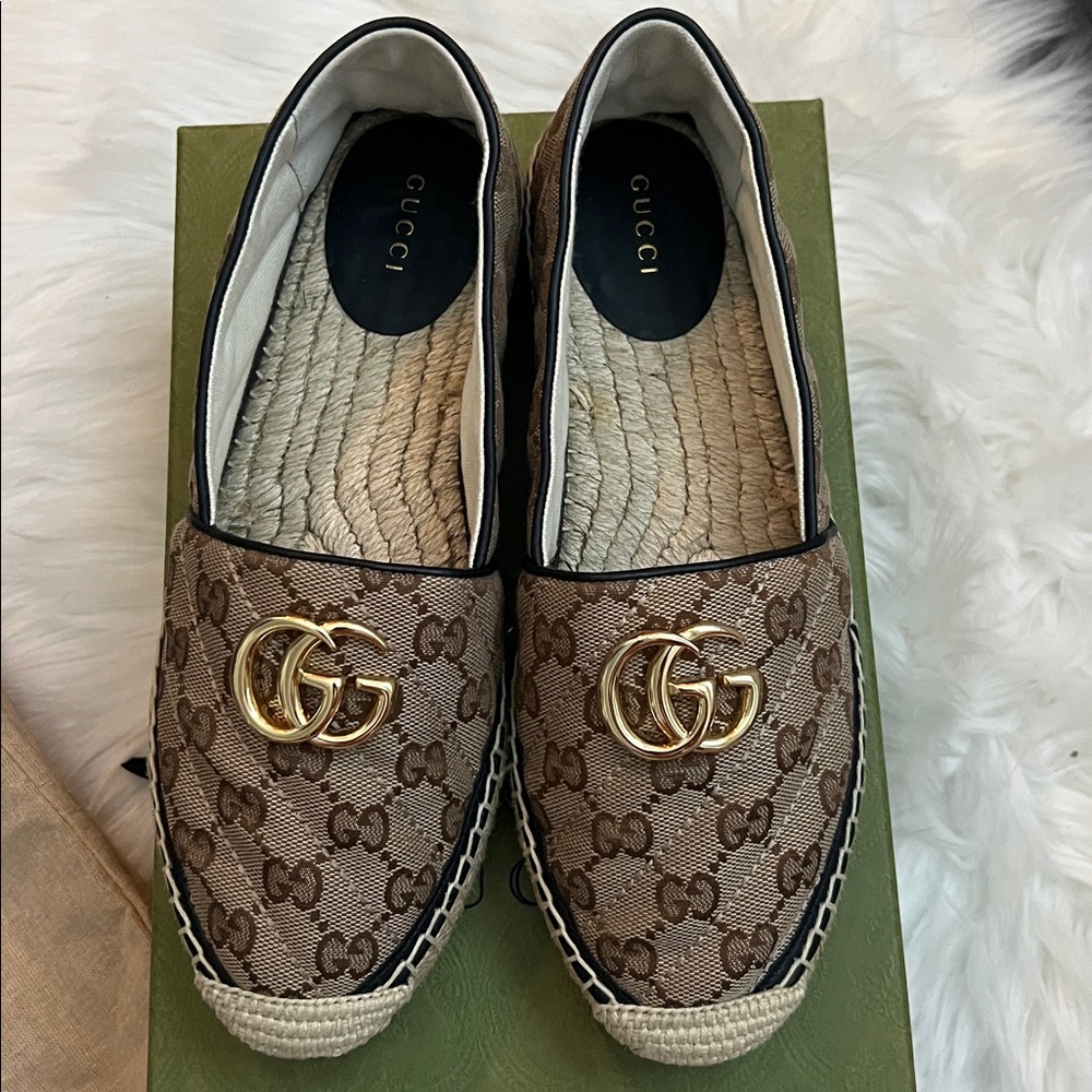 💯% Auth Gucci Women's GG Supreme Espadrille Flat  38 - Picture 2 of 10